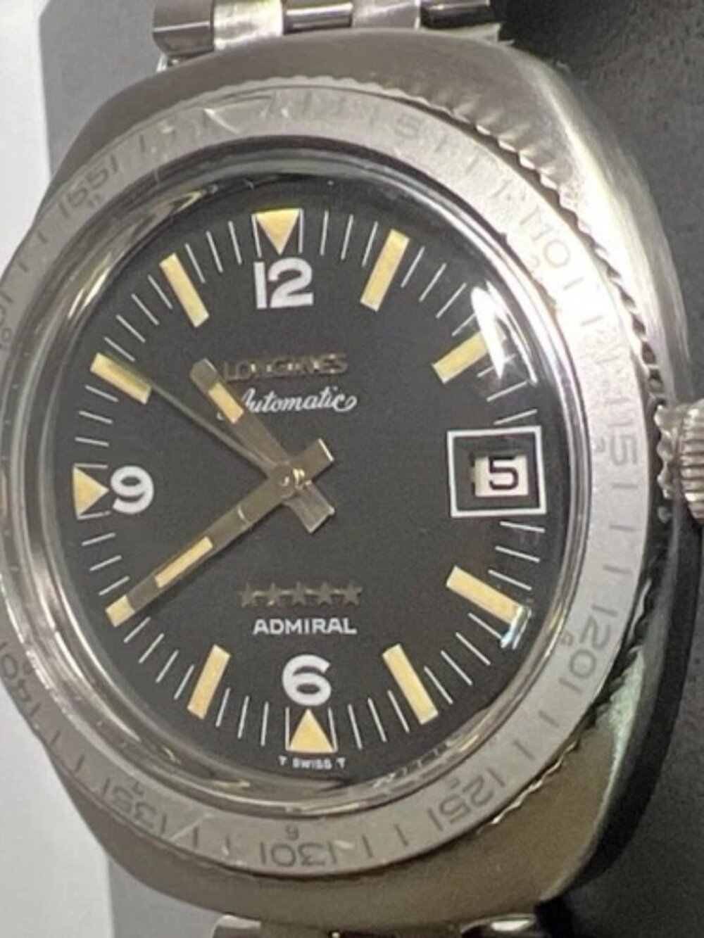 Vintage 37mm Longines Automatic Admiral 5 Star 501-1002 Black Dial Date Watch